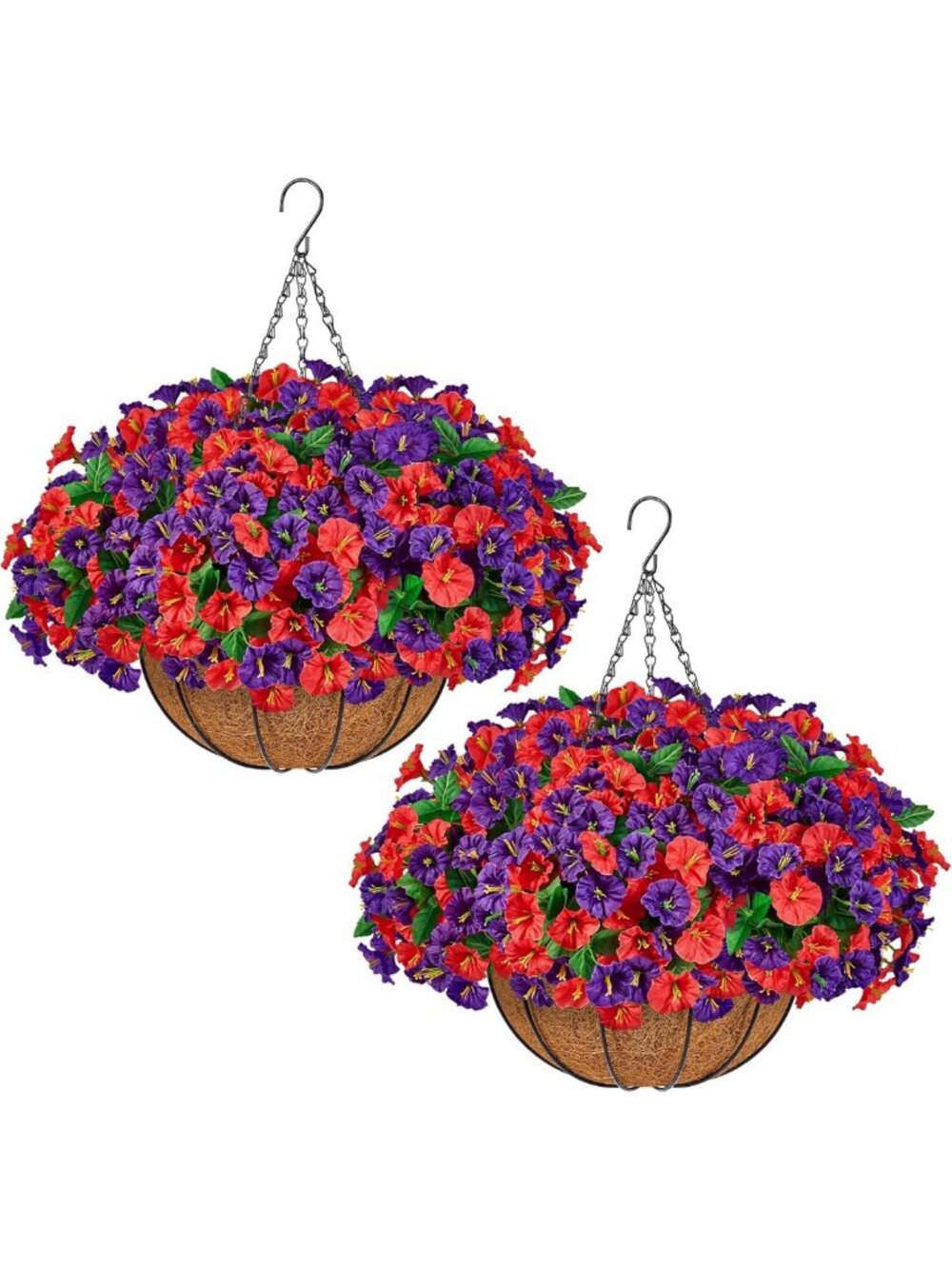 Set of 2 Faux Silk Morning Glory Hanging Flower Baskets for Outdoor Decor